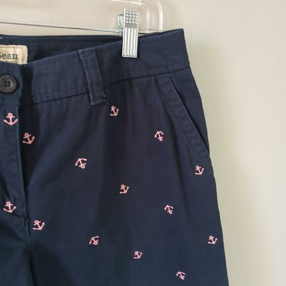 L.L. Bean Women's Favorite Fit Navy Chino Shorts Pink Anchors Size 6 100% Cotton - Picture 6 of 15